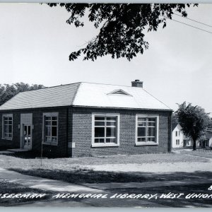 c1950s West Union, IA RPPC Heiserman Memorial Library Conoco Coca Cola Box A194