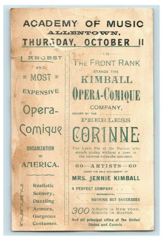 1870's-80's Mrs. Jennie Kimball Academy Of Music Opera-Comique Corinne P174