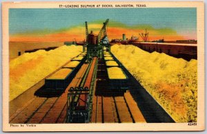 Loading Sulphur at Docks Galveston Texas TX Postcard
