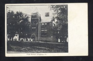 VIRGINIA ILLINOIS HIGH SCHOOL BUILDING TO OLMITZ KANSAS 1908 VINTAGE POSTCARD