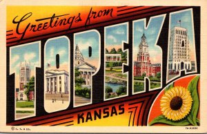 Kansas Greetings From Topeka Large Letter Linen 1940 Curteich