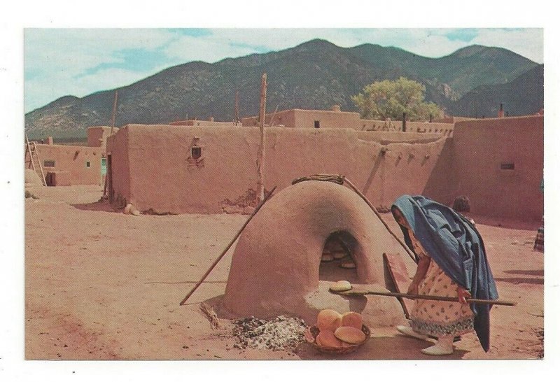 Postcard Indian Woman Baking Bread Taos Pueblo New Mexico Standard View Card 