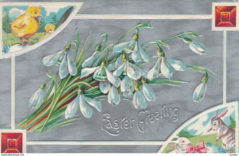 EASTER ; Chick , rabbit & flowers , 1909