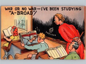 c1940 War Or No War Studying A-BROAD Playboy Magazine Risque Nude Linen Comic