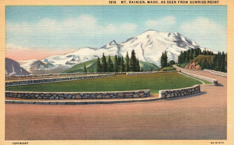 Vintage Postcard Mt. Rainier Seen From Sunrise Point Glacial Mountain Washington