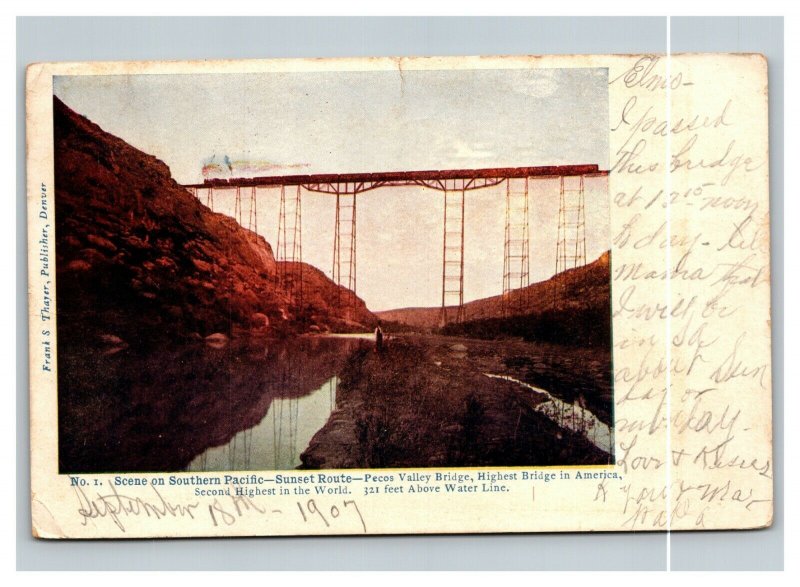 Vintage 1907 Postcard Southern Pacific Train Pecos Valley Bridge Texas