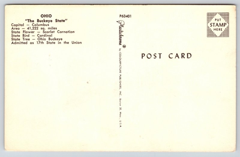 Maps~State Map Bird Flag Tree Flower & Seal~Vintage Postcard