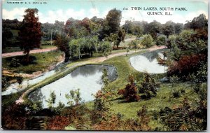 Quincy Illinois, 1908 Twin Lakes, South Park, Ponds, Nature, Vintage Postcard