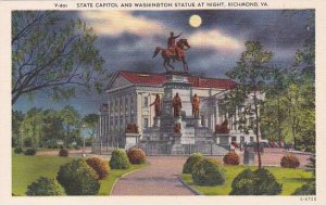 Virginia Richmond State Capitol And Washington Statue At Night