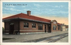 Ottawa Illinois IL CB&Q Railroad Train Depot Station Vintage Postcard