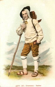 Postcard Swiss Costume Cowherder Man Uri Urnersenn Vacher 4977 Switzerland
