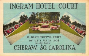 Linen Postcard Ingram Hotel Court in Cheraw, South Carolina~123187