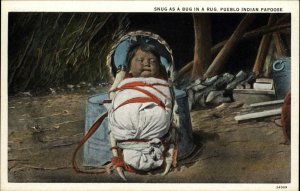 Papoose Native American Pueblo Indian Baby Snug as a Bug c1920 Postcard