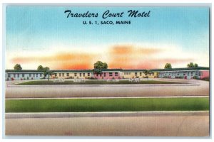 1956 Travelers Court Motel Exterior Roadside Saco Maine ME Posted Trees Postcard