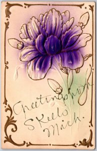 1910's Embossed Aster Calligraphic Border Greetings Michigan MI Posted Postcard