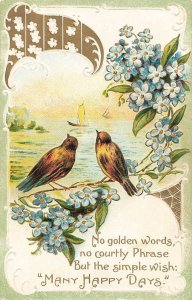 c1910 Songbirds Birds Sailboat Forget Me Nots Germany P448 