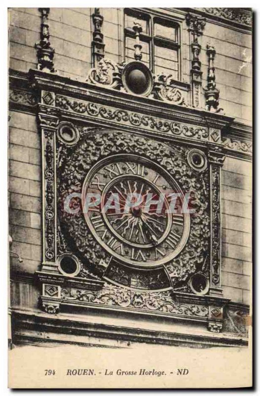 Old Postcard Rouen The big clock