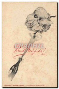 Postcard Old Woman Champagne Advertisement Prost Neujahr