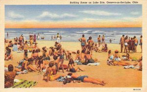 Beach Scene Lake Erie Geneva on the Lake Ohio 1940s linen postcard