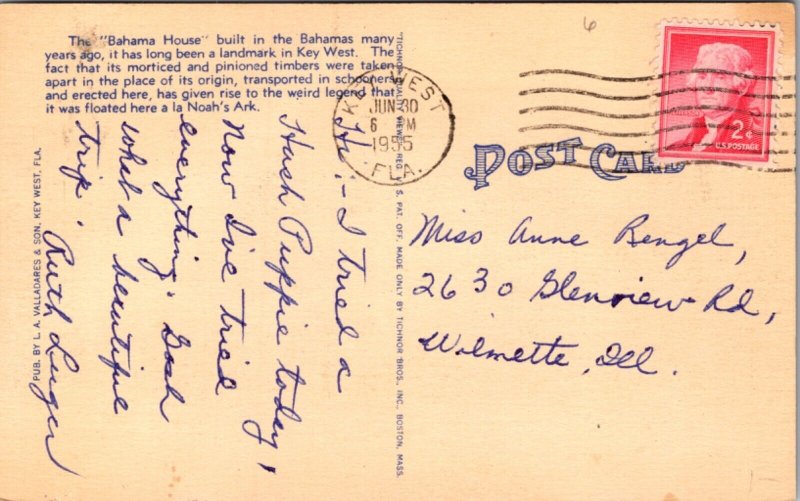 Linen Postcard The Bahama House in Key West, Florida