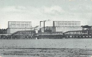 Portland Maine~Grand Trunk Grain Elevators~Shipping Docks~1905 B&W Postcard