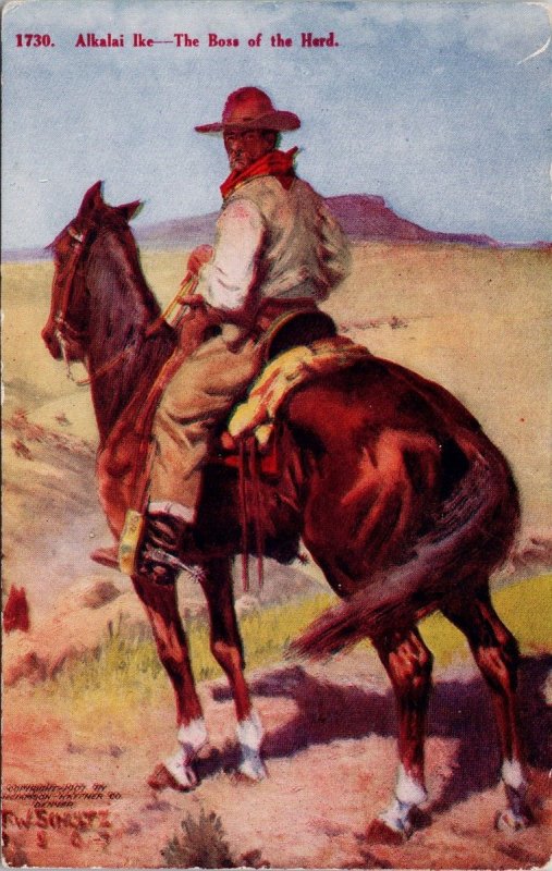 Fred Schultz Artist 'Alkali Ike' The Boss Of The Herd Cowboy Horse Postcard H33