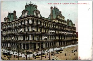 Cincinnati Ohio OH, Post Office & Custom House, Street Scene, Vintage Postcard