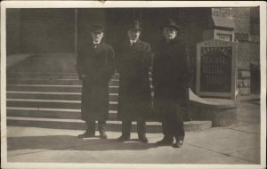 Keokuk Iowa IA Men by Church Revival Sign Real Photo RPPC Vintage Postcard