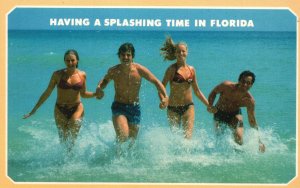 Vintage Postcard Having Splashing Time Sexy Girls Boys Beach Body Miami Florida