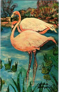 Flamingo Painting Reproduced By Mouth Artist Nyla Thompson Postcard