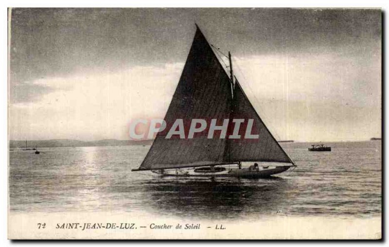 Old Postcard Saint Jean De Luz Sunset Boat