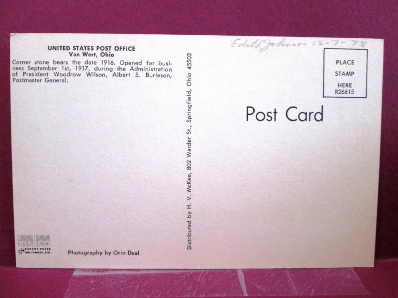 Postcard OH Van Wert US Post Office