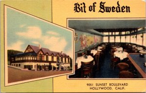 Linen Postcard Bit of Sweden Restaurant 9051 Sunset Boulevard Hollywood, CA