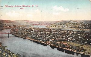 WHEELING, West Virginia   AERIAL VIEW WHEELING ISLAND & BRIDGES  1912 Postcard