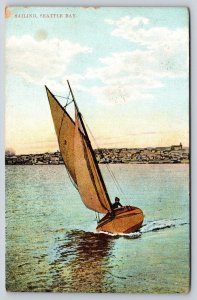 Seattle Washington~Bay Waters Scene~Sailing Boat~City Skyline~1914 Postcard