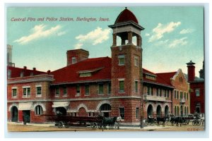 Central Fire and Police Station - Burlington Iowa c1910 Unused Antique Postcard