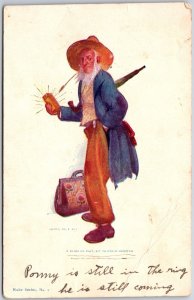 1906 Old Man With A Big Hat, Holding a Gold Brick, Comic, Vintage Postcard
