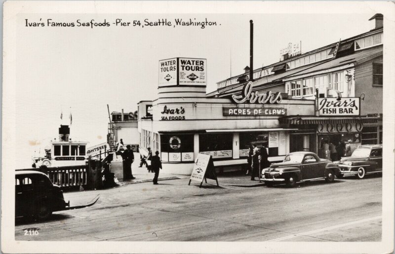 Seattle WA Ivars Famous Seafoods Fish Bar Grayline Water Tours Postcard G63