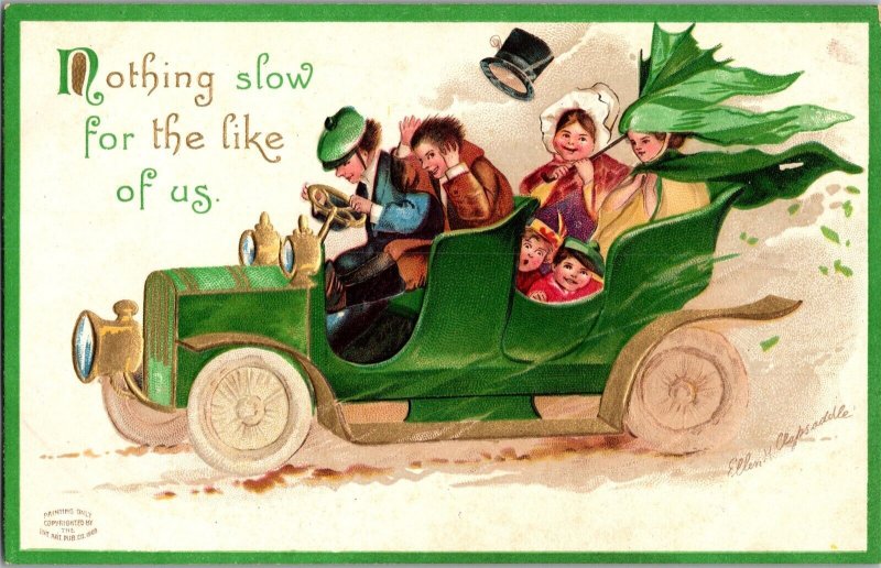 Irish Family in Automobile, Nothing Slow for Us Ellen Clapsaddle Postcard M61