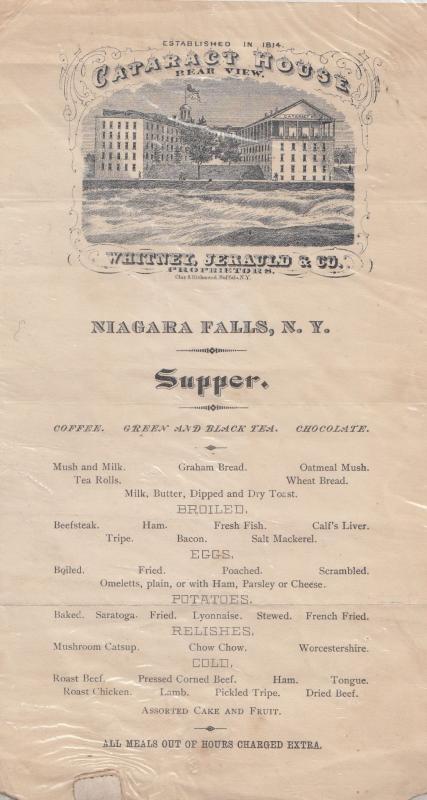 Niagara Falls Cataract House New York Antique Probably Victorian Dinner Menu