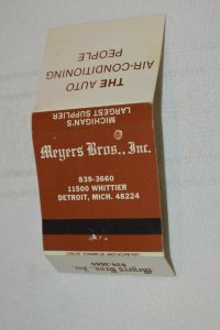 Meyers Bros Inc Detroit Michigan Advertising 30 Strike Matchbook Cover