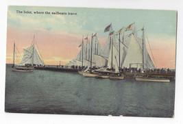 NJ Atlantic City Inlet where Sailboats Leave Sailing Vintage ca 1910 Postcard