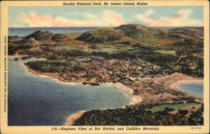 Bar Harbor & Acadia National Park Aerial View Linen Postcard