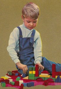 Boy Building Toy Bridge Meccano Style Lego Kit 1970s Postcard