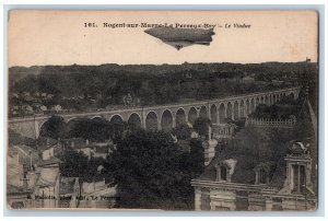 Nogent-sur-Marne Paris France Postcard Viaduct Airship 1916 WW1 Soldier Mail