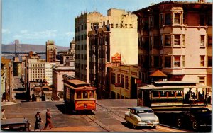 Vtg San Francisco CA Cable Cars Crossing at California & Powell Street Postcard