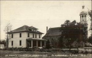 Alexandria SD St. Mary's Church & Parsonage Real Photo Postcard