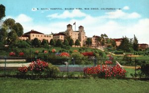 Vintage Postcard 1930's US Naval Hospital Balboa Park San Diego CA California