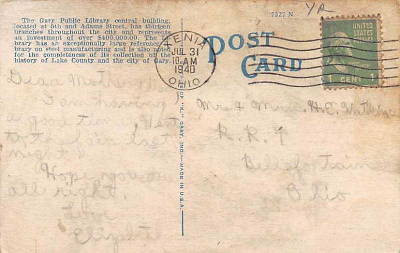 Gary Public Library Gary IN USA Postcard