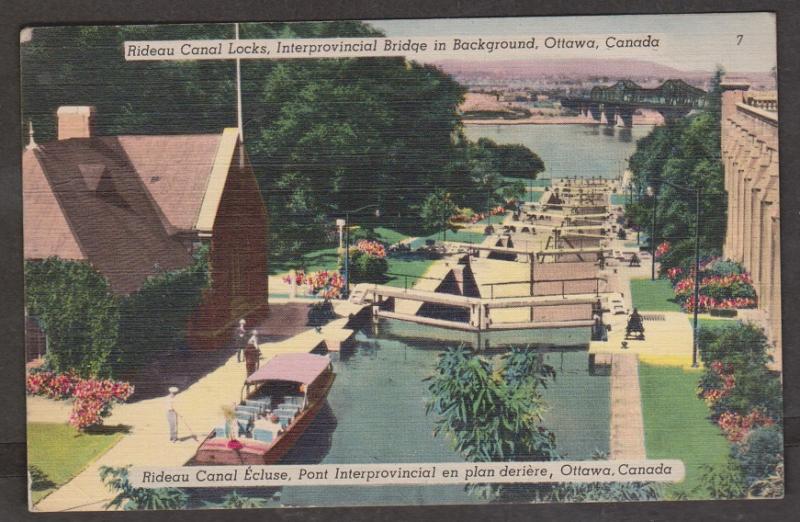 Rideau Canal Locks With Interprovincial Bridge Ottawa, Ontario 1950 Used